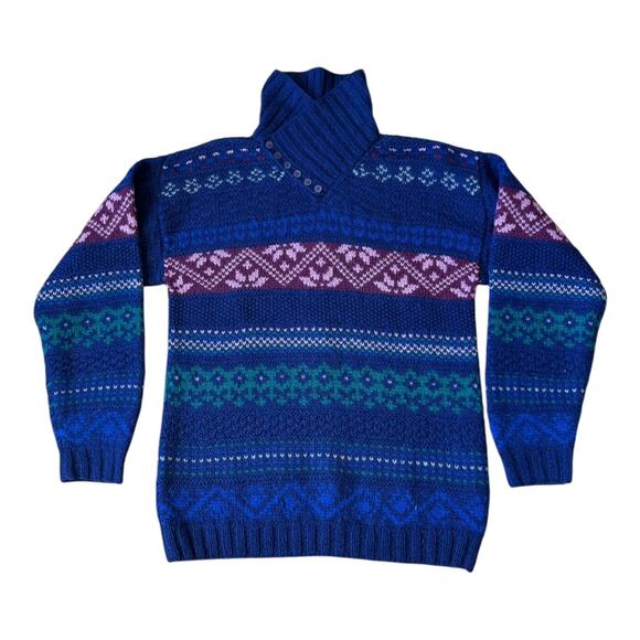 Vintage SKYR Shetland Wool Fair Isle Sweater Blue Purple Nordic Small to medium - Picture 14 of 15